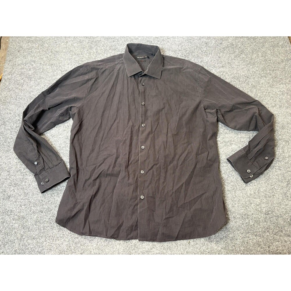 John Varvatos USA Dress Shirt Mens 17.5 34/35 Black Pinstripe Slim Cotton LS